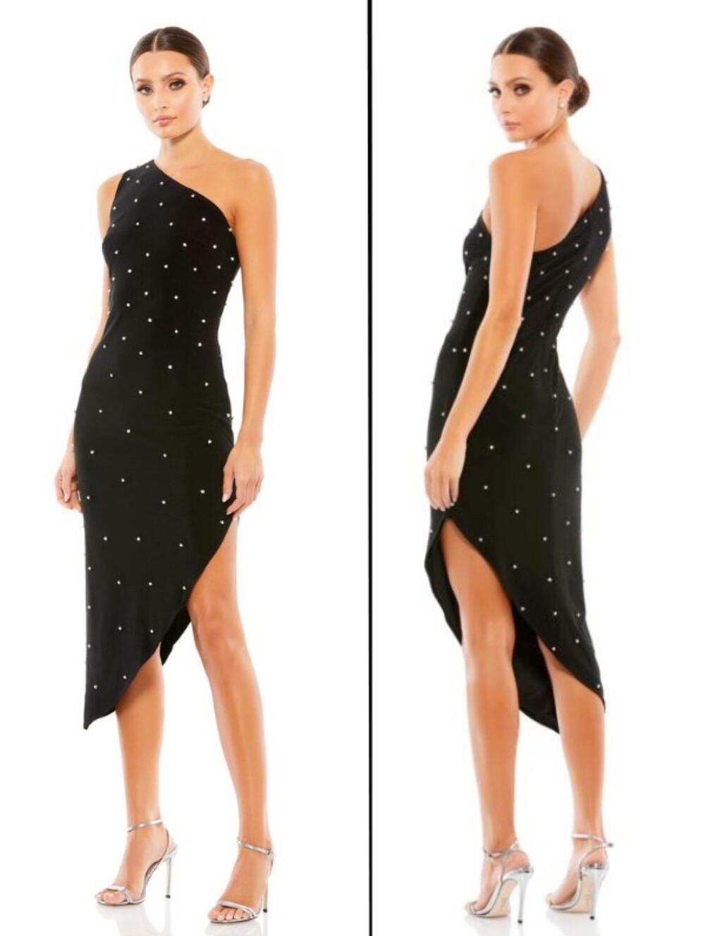 NEW Ieena for Mac Duggal Black Rhinestone Embellished One Shoulder Dress Size 2